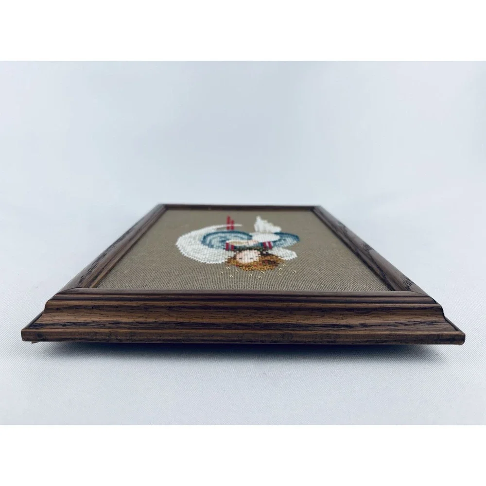 Wooden Framed Vintage Needlepoint Cross-Stitch‎ Guardian Angel Tapestry Picture